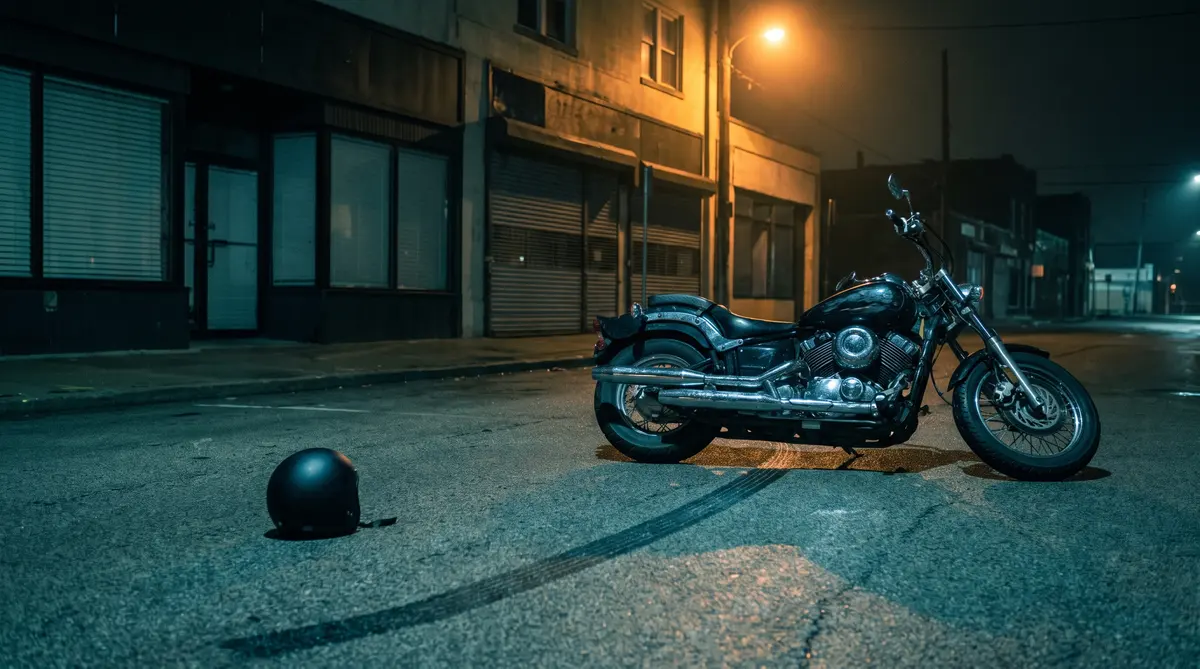 Una motocicleta tirada de noche bajo un farol tras un choque en Lynwood